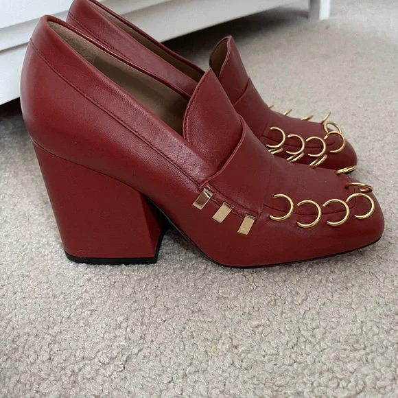 Marni Dark Red / Brown and Gold Shoes with Decorative Metal Rings - Picture 2 of 8